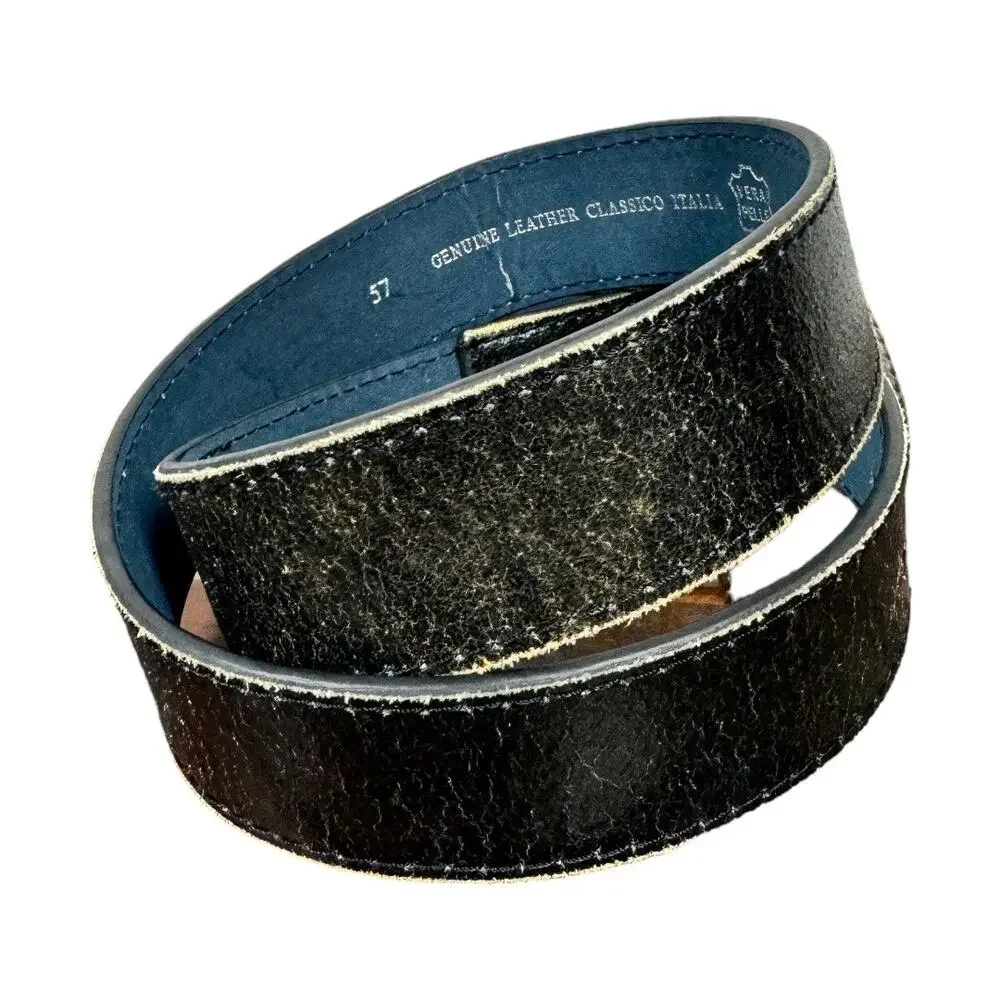 Boho Artisan Floral Buckle Black Distressed Leather Belt Small Western Cottage - Picture 3 of 5